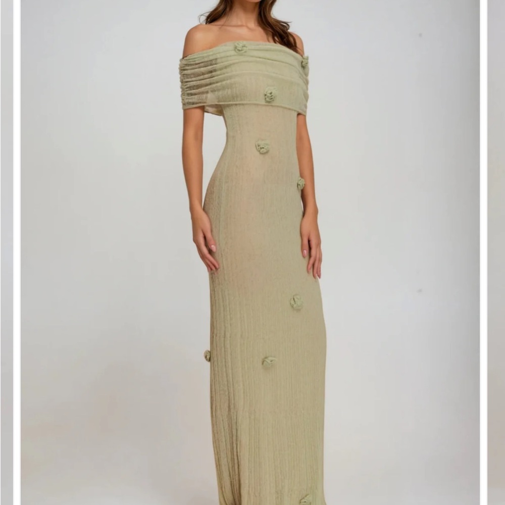 Elegant Off-Shoulder green Dress